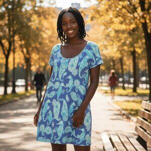 Tori Richard Honolulu Dress Size S Purple Seahorse Paisley Short Sleeve New Tag